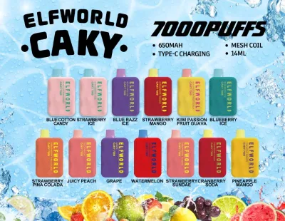 Original Elfworld Caky 7000 Puffs 14ml Pré-preenchido Bateria Recarregável E Caneta de Cigarro Atacado Vape Descartável